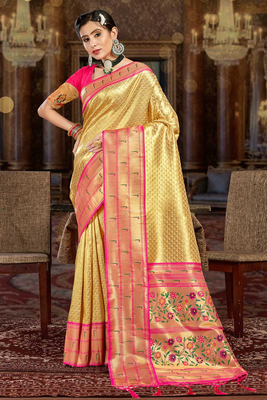 Shayla Cream Paithani Art Silk One Minute Saree