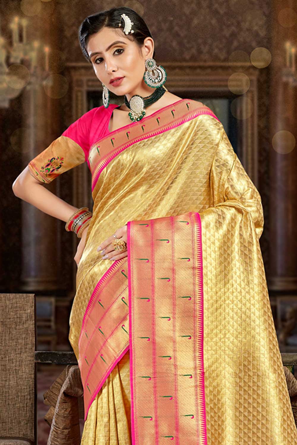 Shayla Cream Paithani Art Silk One Minute Saree