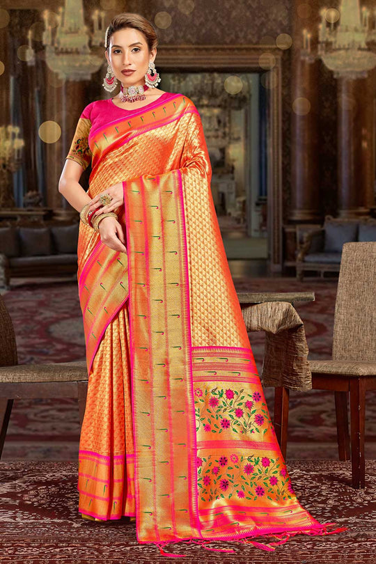Rina Orange Paithani Art Silk One Minute Saree