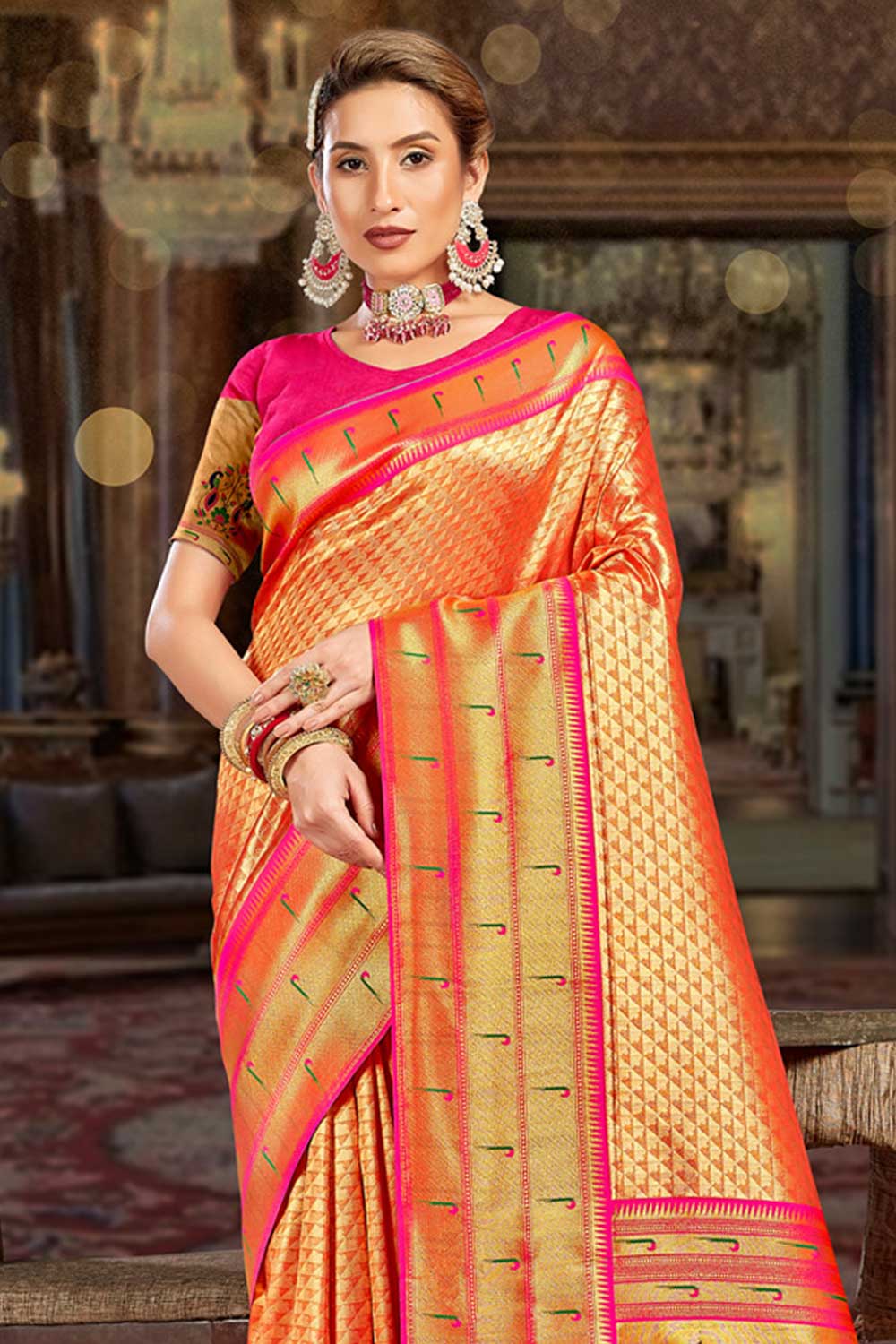 Rina Orange Paithani Art Silk One Minute Saree