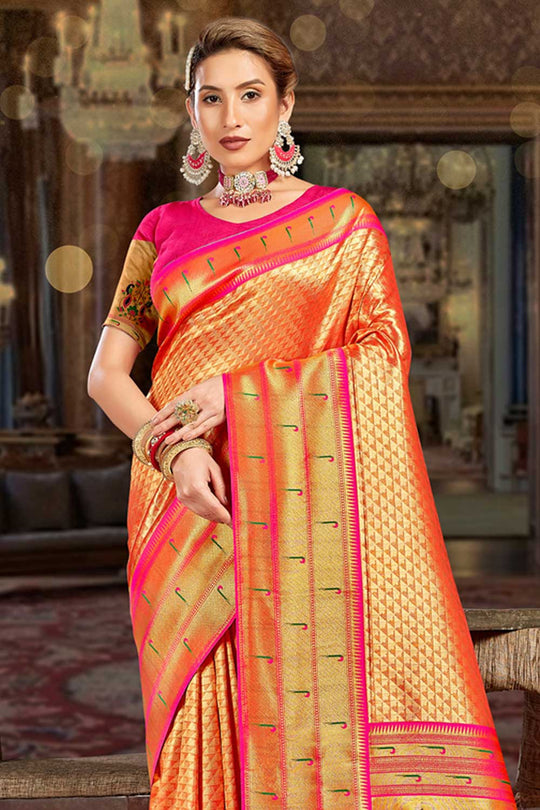 Rina Orange Paithani Art Silk One Minute Saree