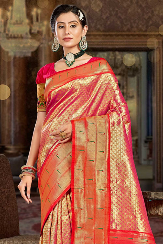 Kiran Pink Paithani Art Silk One Minute Saree