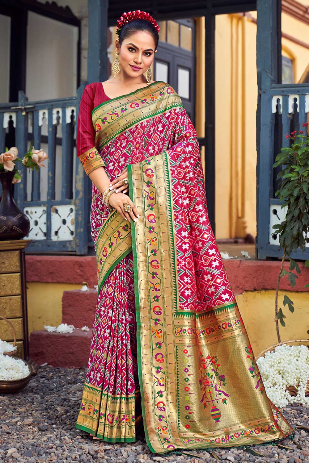 Kantha Purple Paithani Patola Art Silk One Minute Saree