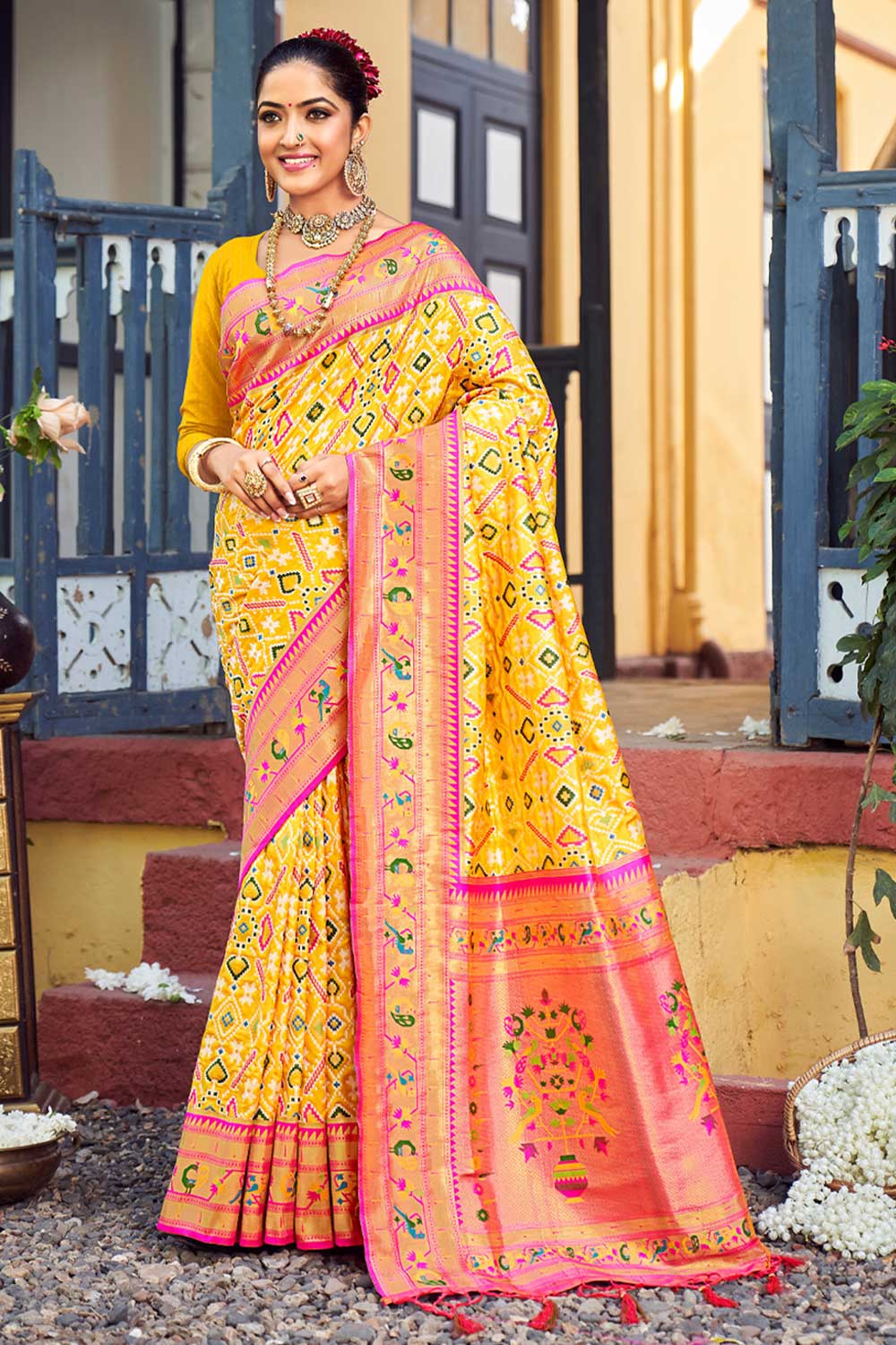 Urva Yellow Paithani Patola Art Silk One Minute Saree