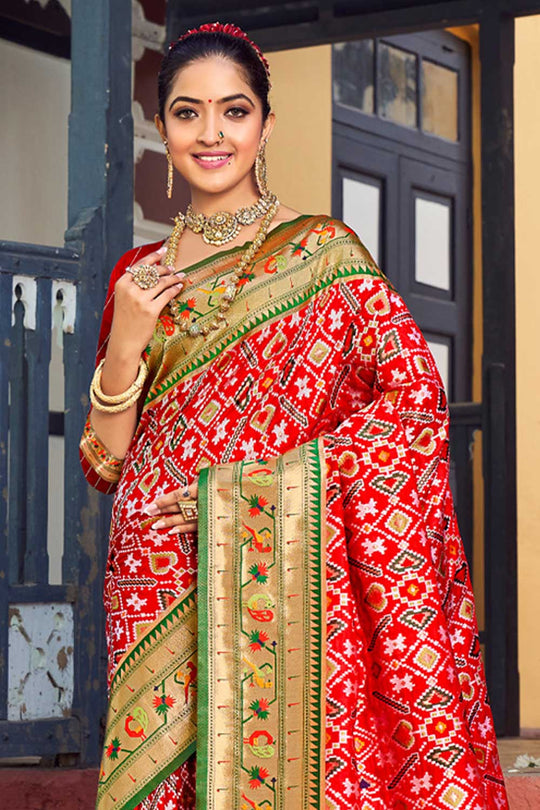Jodi Red Paithani Patola Art Silk One Minute Saree