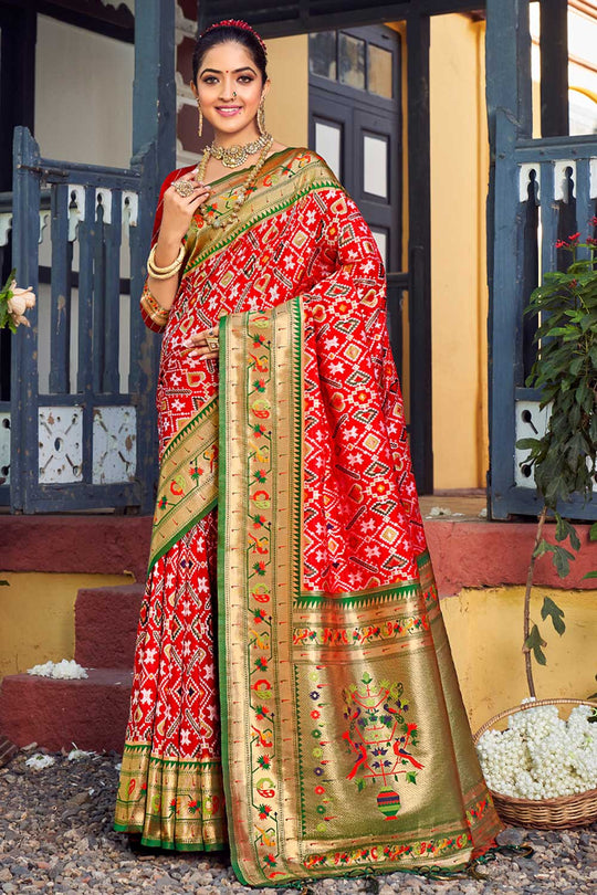 Jodi Red Paithani Patola Art Silk One Minute Saree