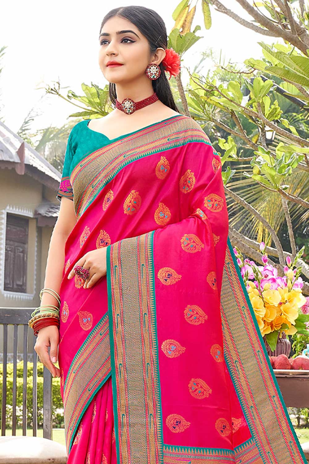 Rekha Pink Paithani Art Silk One Minute Saree