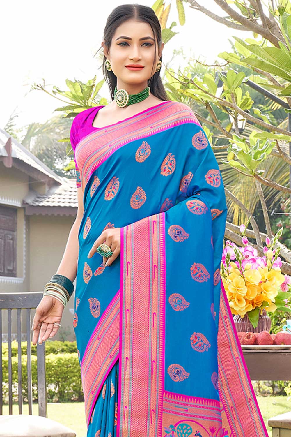Belisse Blue Paithani Art Silk One Minute Saree