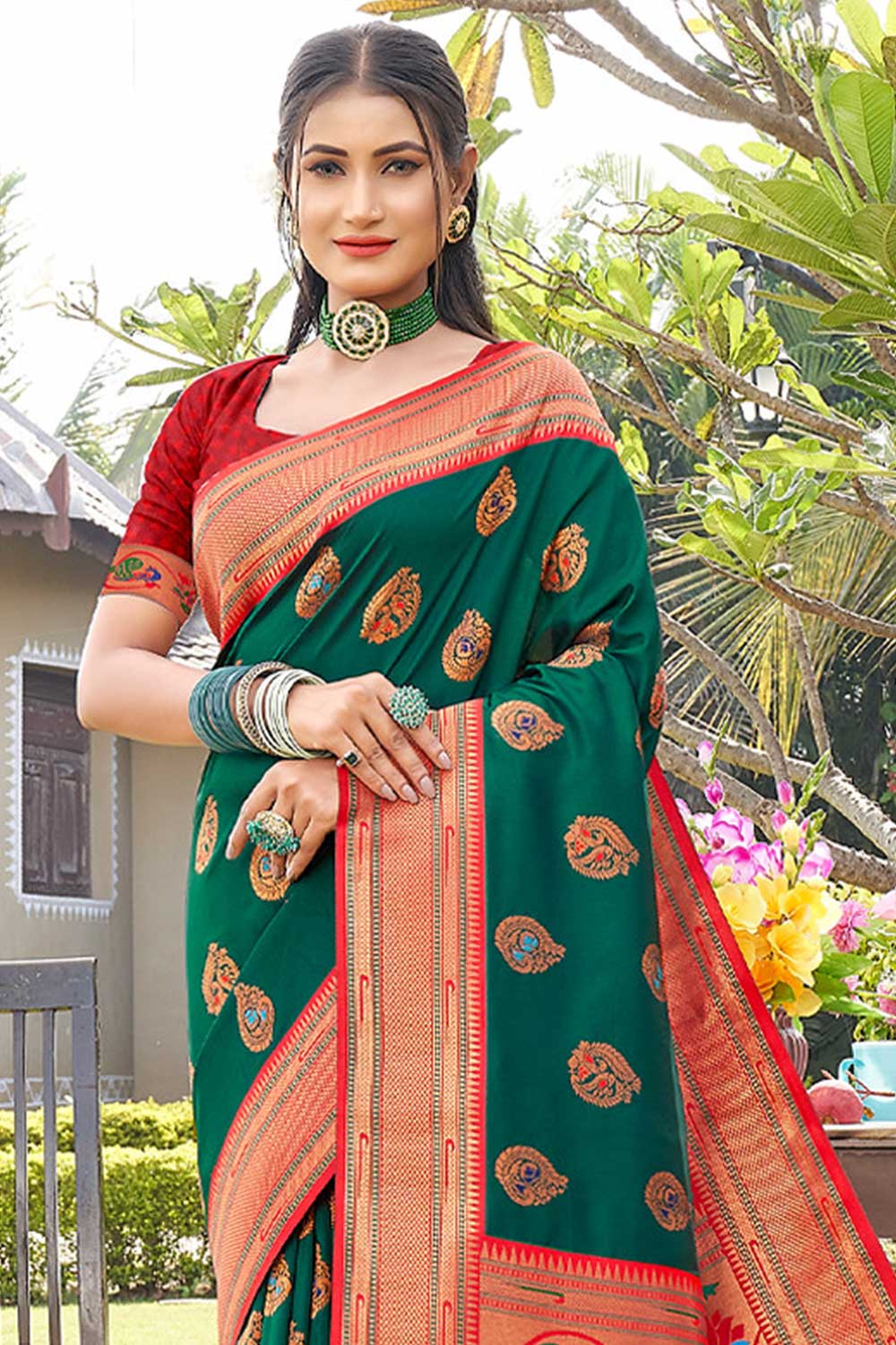 Lara Green Paithani Art Silk One Minute Saree