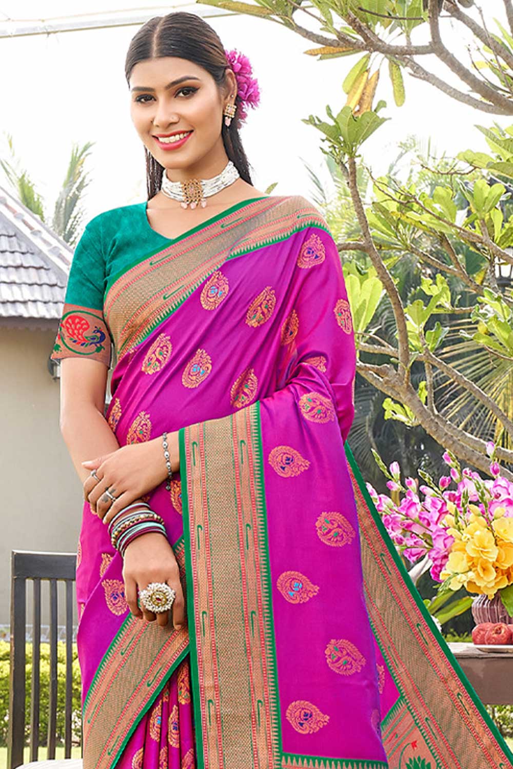 Kesha Purple Paithani Art Silk One Minute Saree