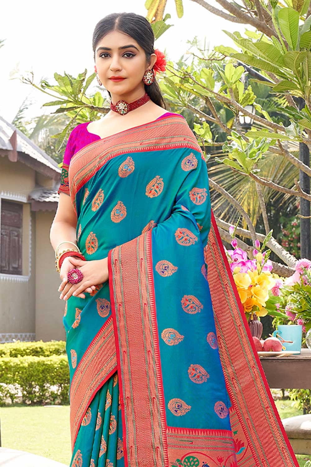 Maya Turquoise Paithani Art Silk One Minute Saree