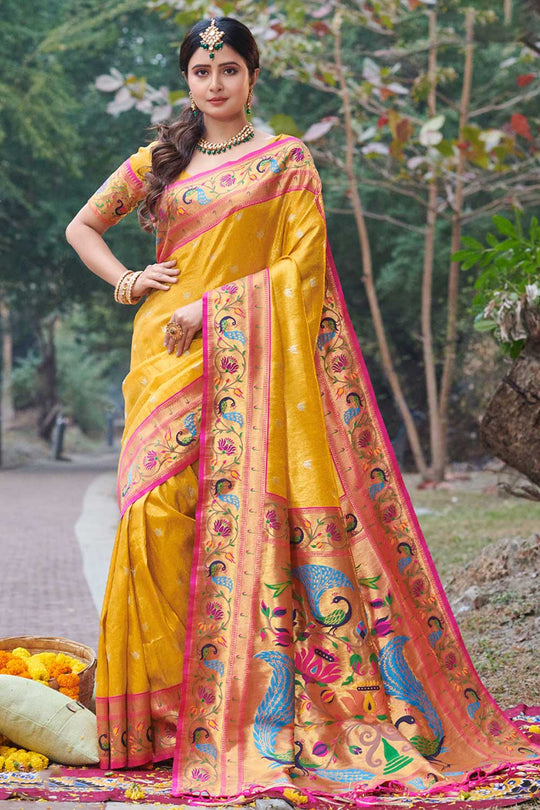 Lila Yellow Paithani Art Silk One Minute Saree