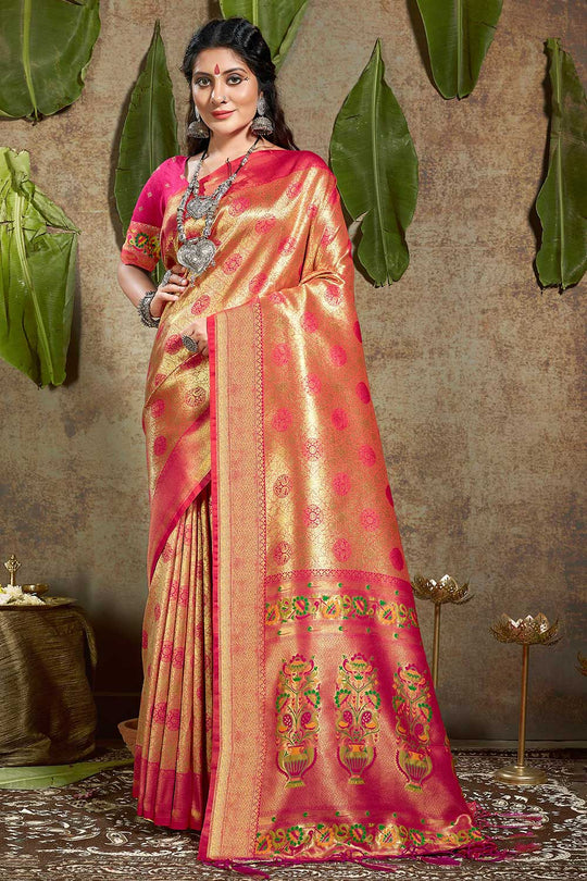 Purva Pink Paithani Art Silk One Minute Saree