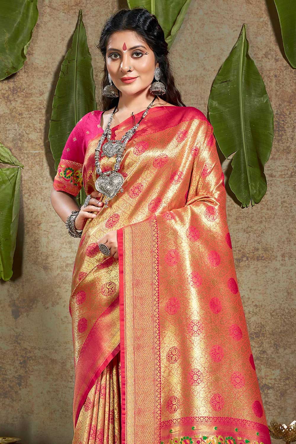 Purva Pink Paithani Art Silk One Minute Saree