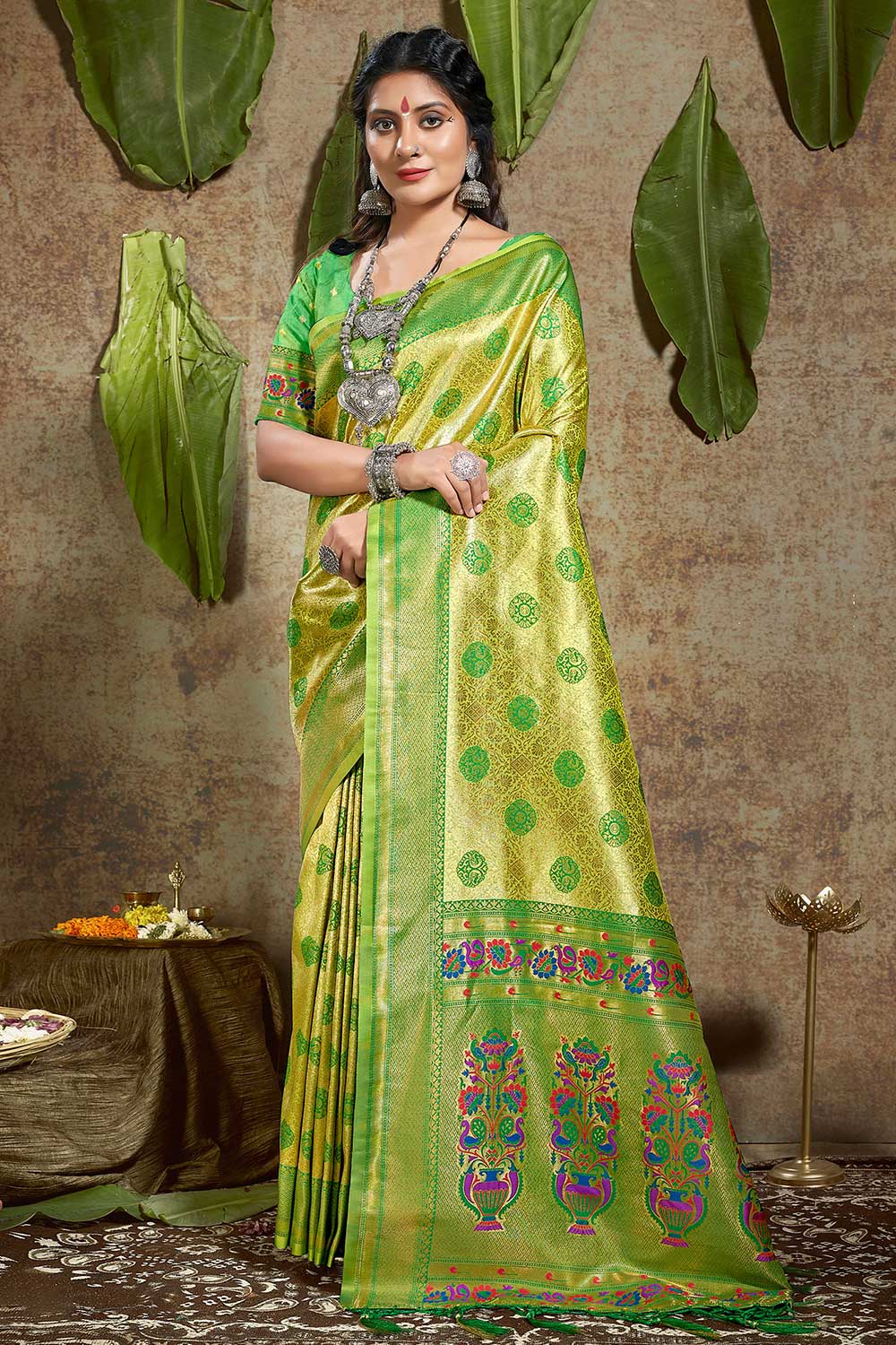 Ayla Green Paithani Art Silk One Minute Saree