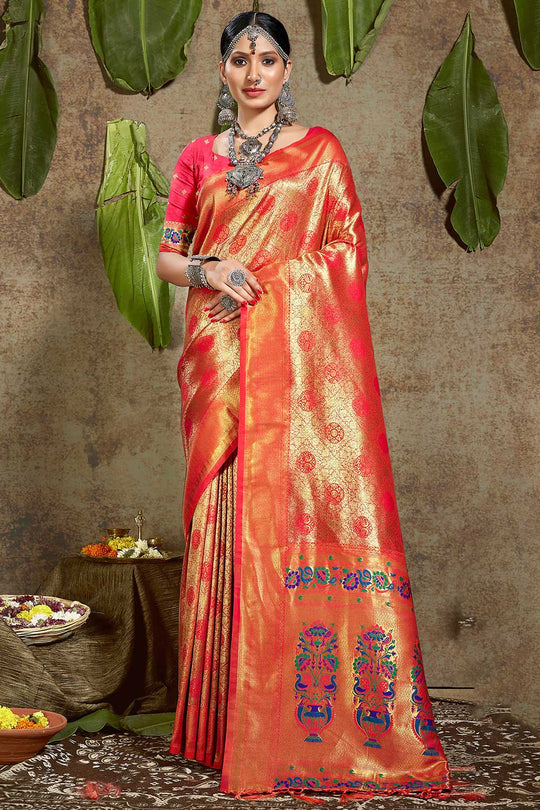 Chanda Red Paithani Art Silk One Minute Saree