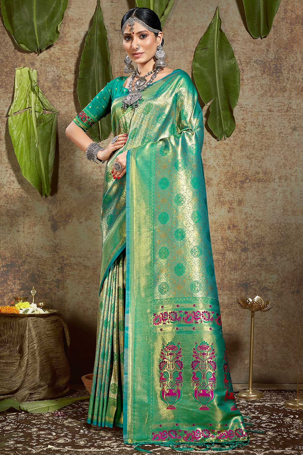 Farah Turquoise Paithani Art Silk One Minute Saree