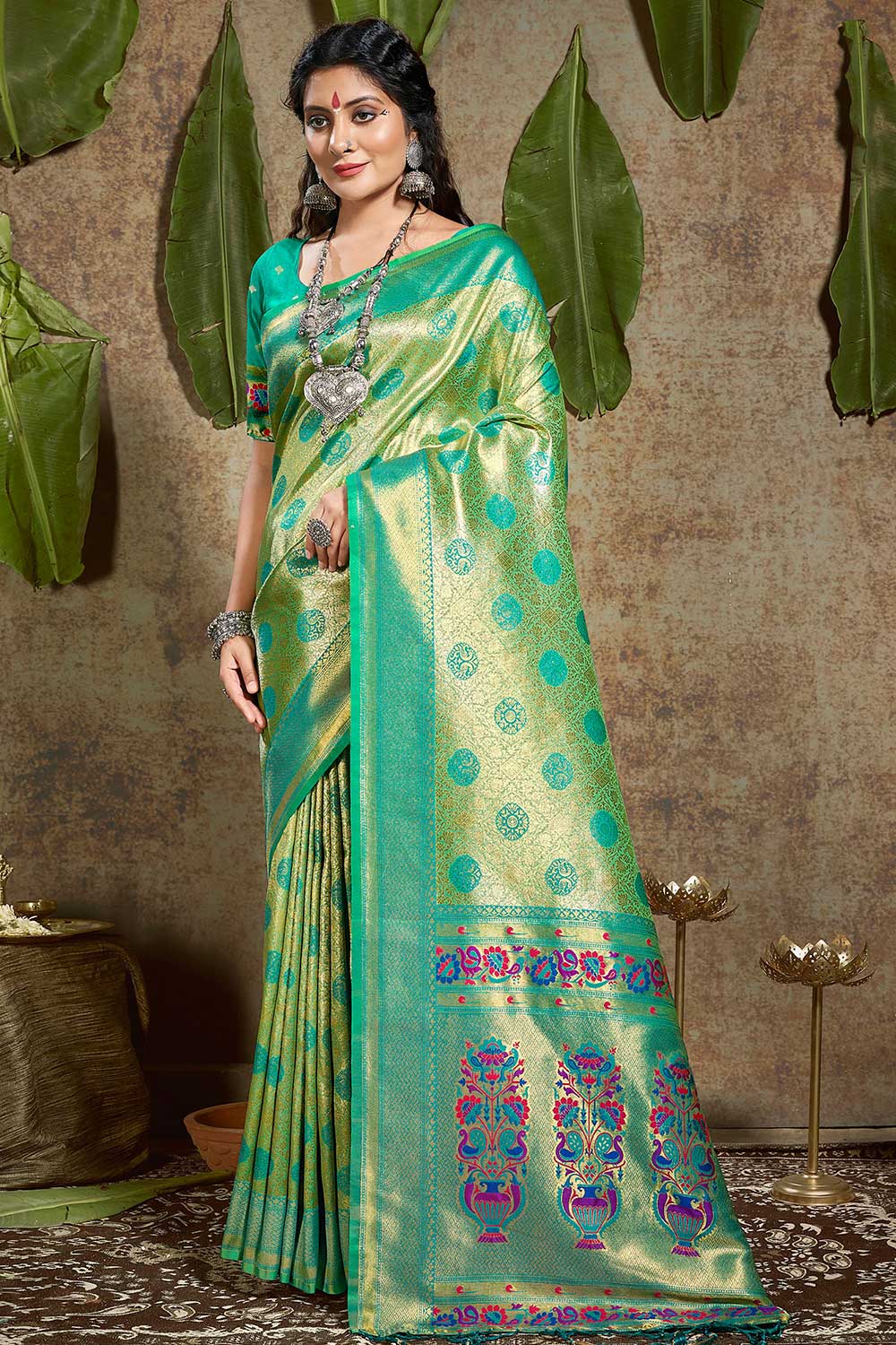 Aarya Green Paithani Art Silk One Minute Saree