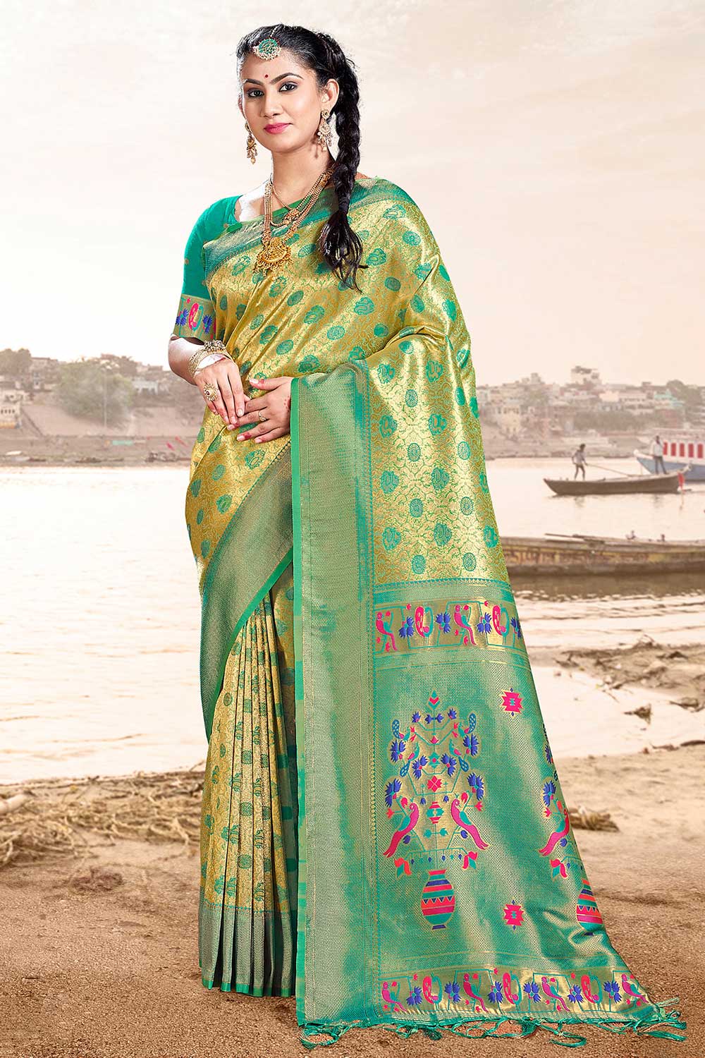 Laila Turquoise Paithani Art Silk One Minute Saree