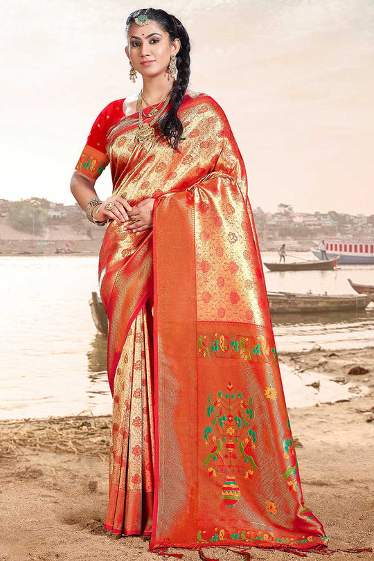 Eshana Red Paithani Art Silk One Minute Saree