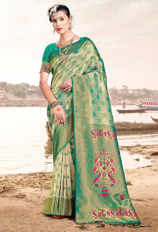 Lara Green Paithani Art Silk One Minute Saree