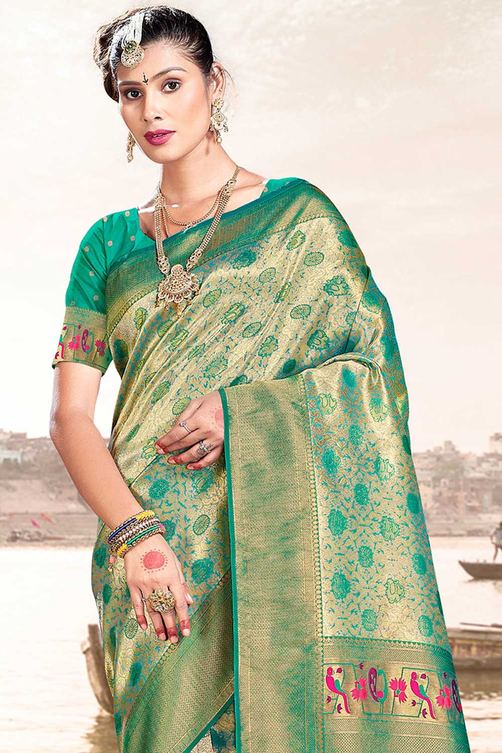 Lara Green Paithani Art Silk One Minute Saree