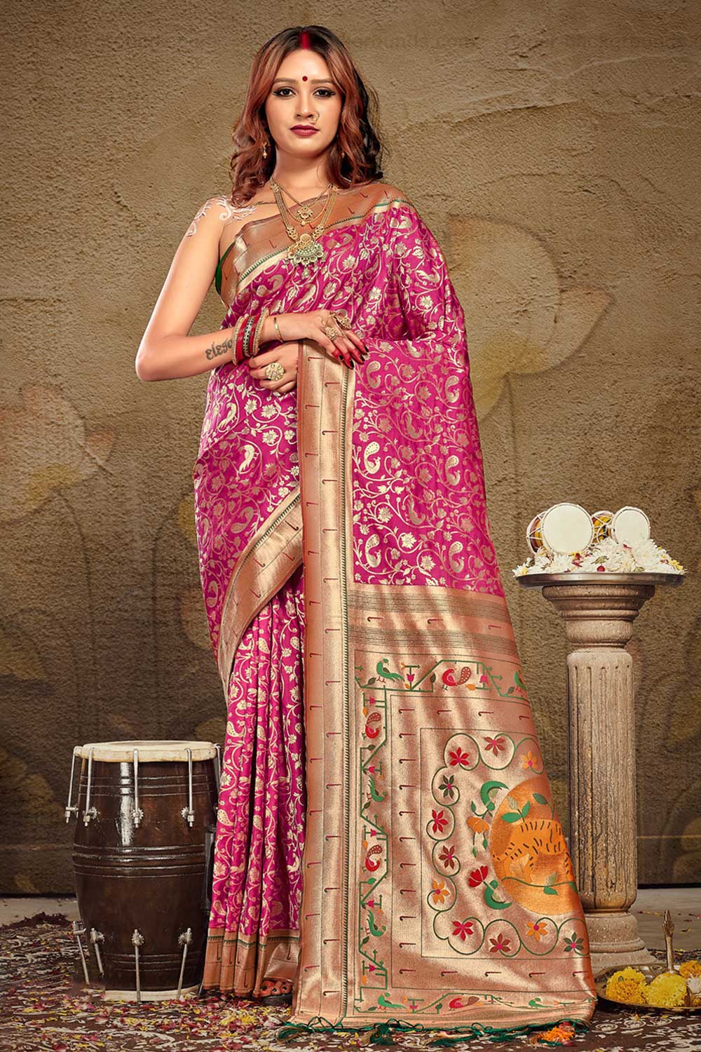 Aisha Purple Paithani Art Silk One Minute Saree