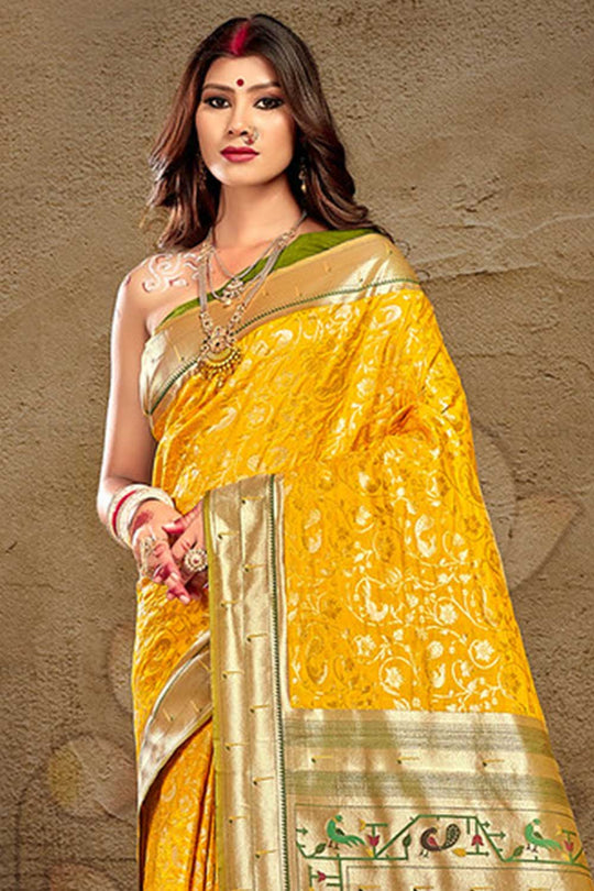 Veda Yellow Paithani Art Silk One Minute Saree