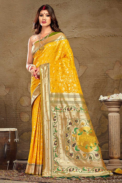 Veda Yellow Paithani Art Silk One Minute Saree