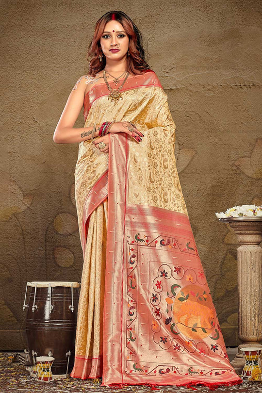 Nora Cream Paithani Art Silk One Minute Saree