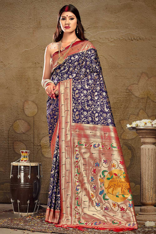 Rhea Blue Paithani Art Silk One Minute Saree