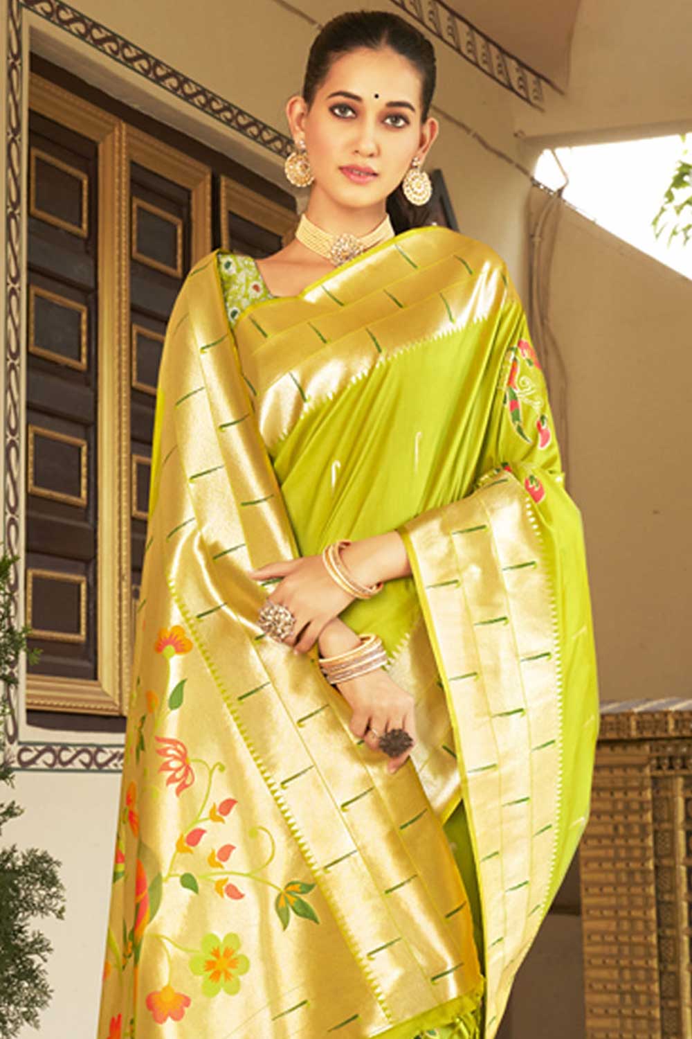 Uma Green Paithani Art Silk One Minute Saree