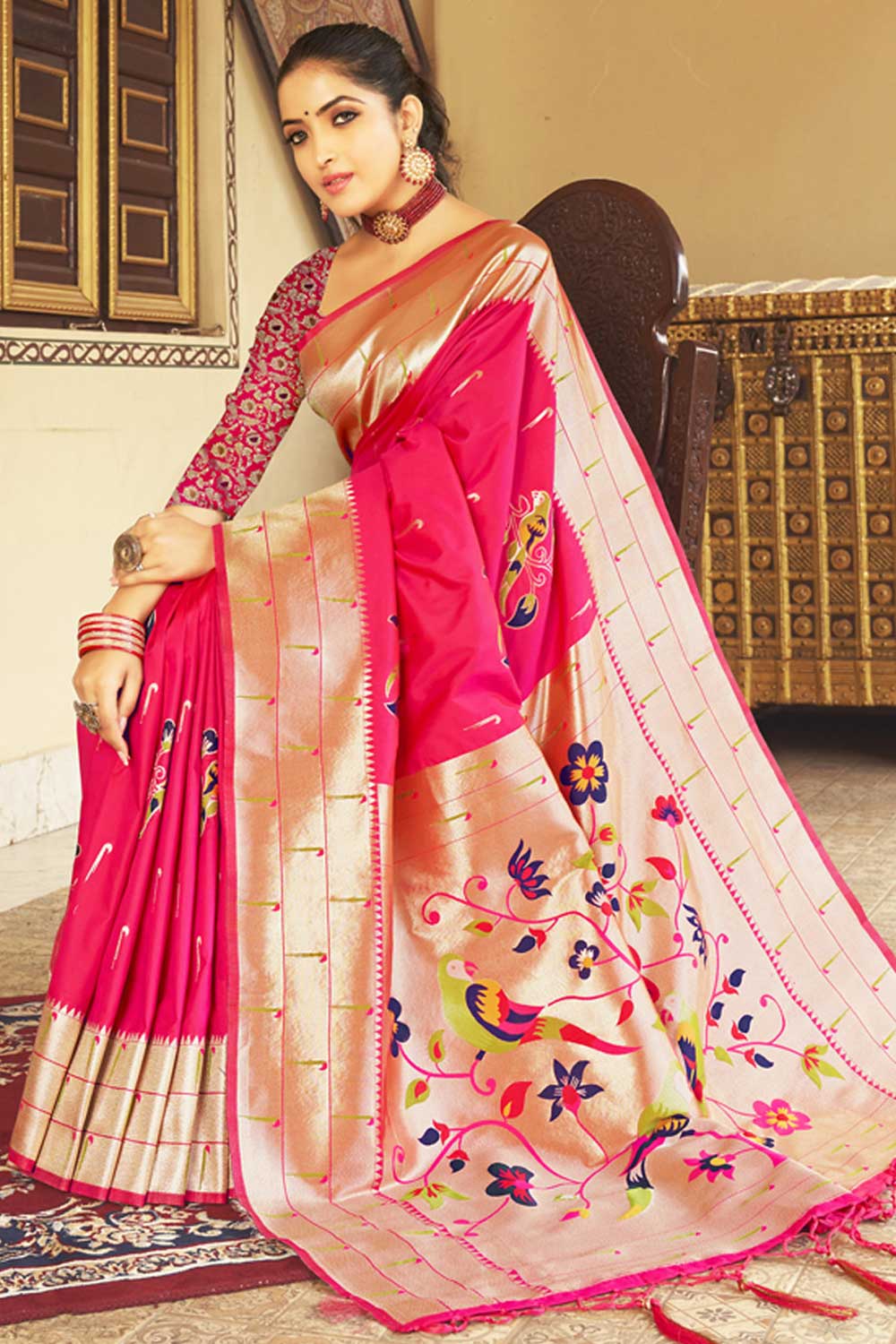 Deepti Pink Paithani Art Silk One Minute Saree