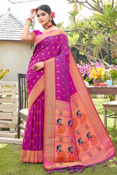 Ekta Purple Paithani Art Silk One Minute Saree