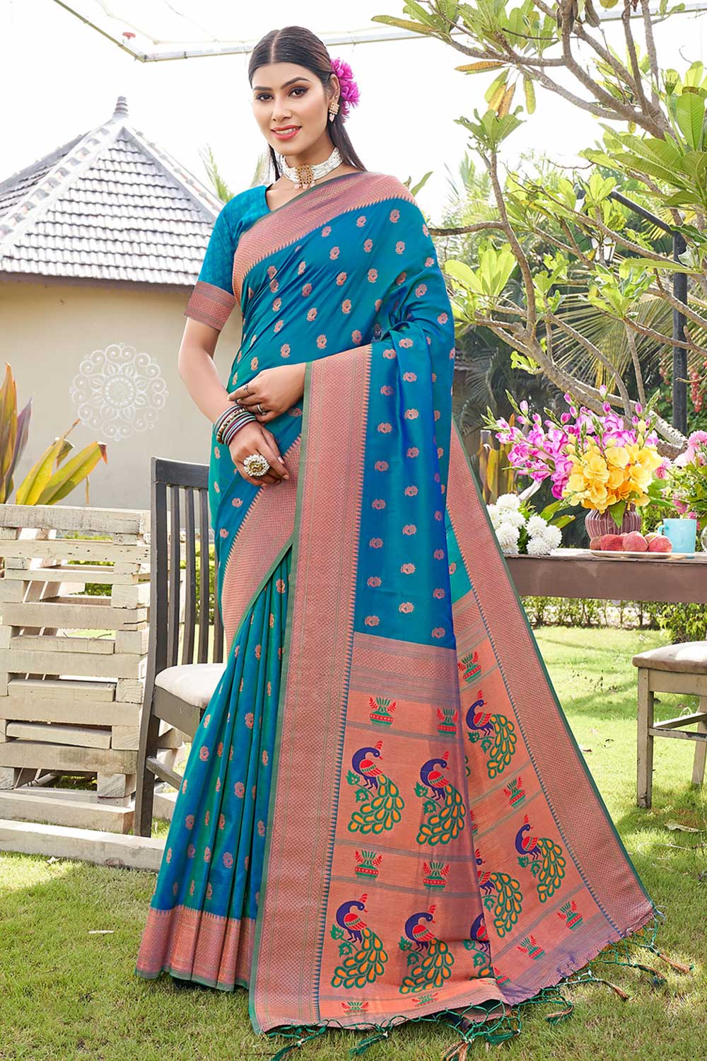 Fatima Turquoise Paithani Art Silk One Minute Saree