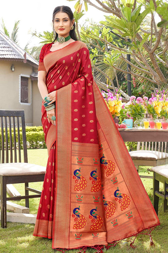 Amaya Red Paithani Art Silk One Minute Saree