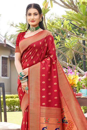 Amaya Red Paithani Art Silk One Minute Saree
