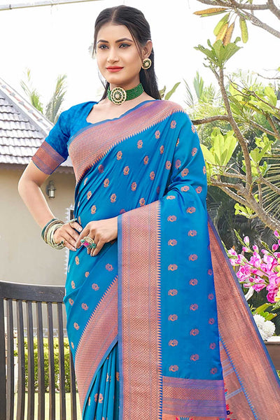 Aneena Blue Paithani Art Silk One Minute Saree
