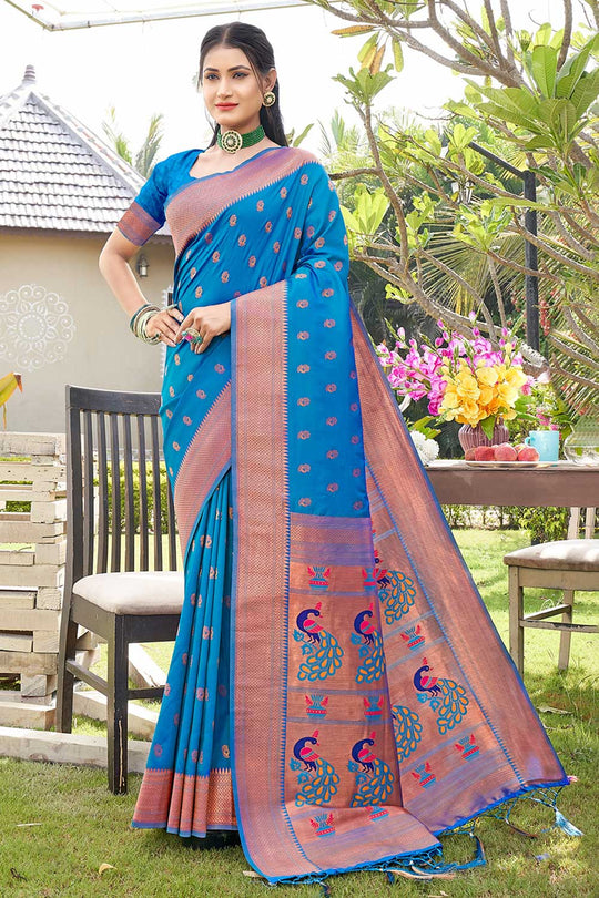 Aneena Blue Paithani Art Silk One Minute Saree