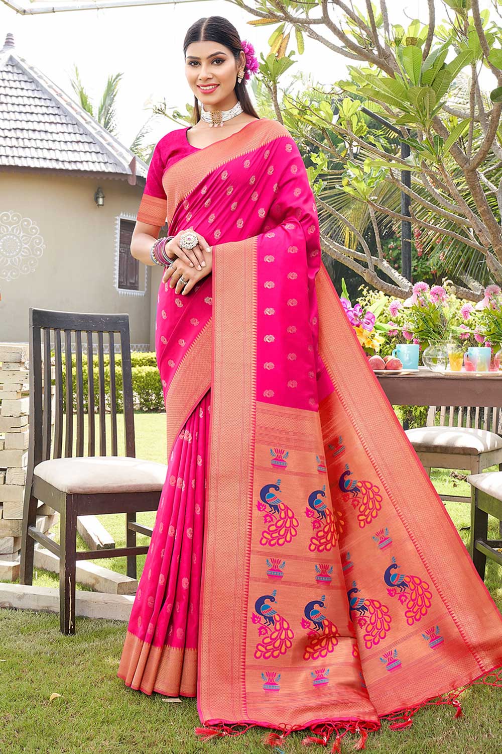 Payal Pink Paithani Art Silk One Minute Saree