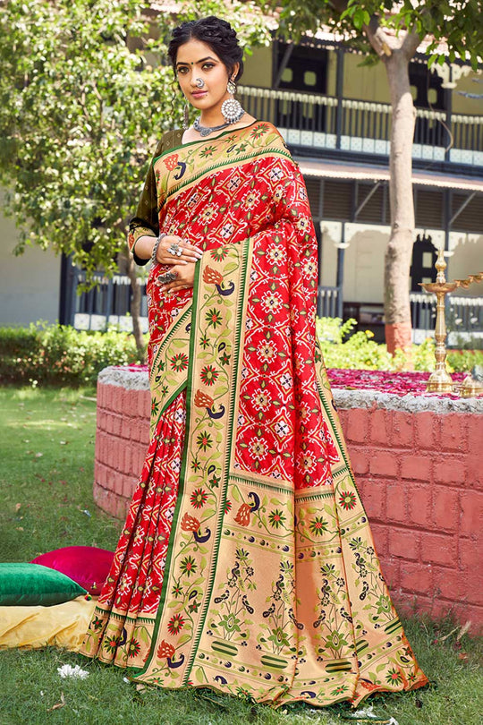Sara Red Paithani Patola Art Silk One Minute Saree