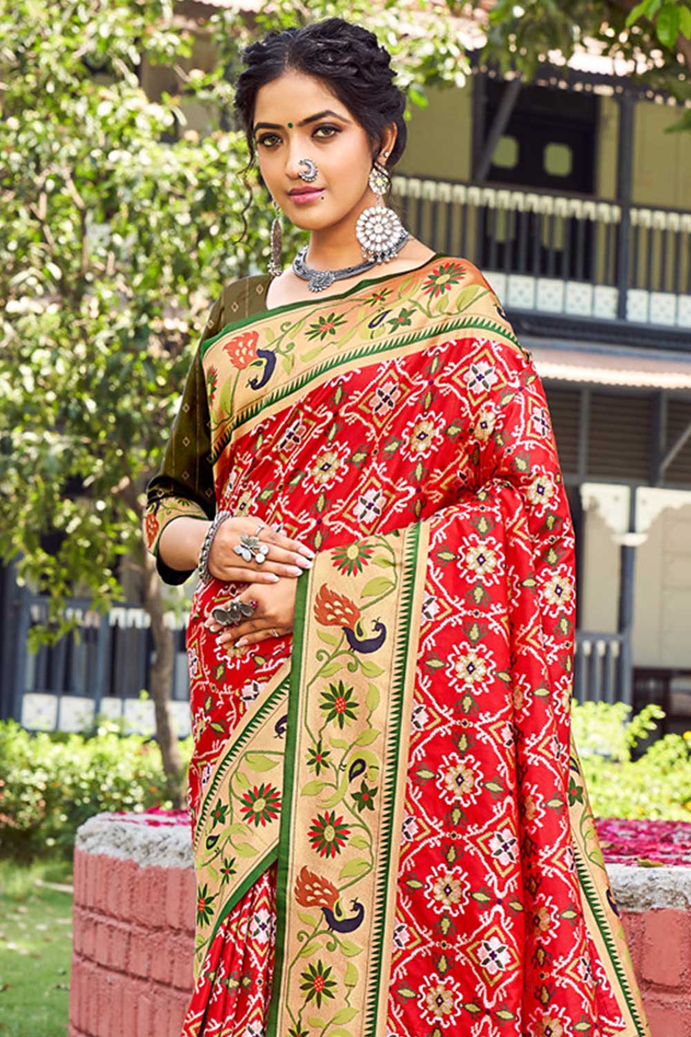 Sara Red Paithani Patola Art Silk One Minute Saree