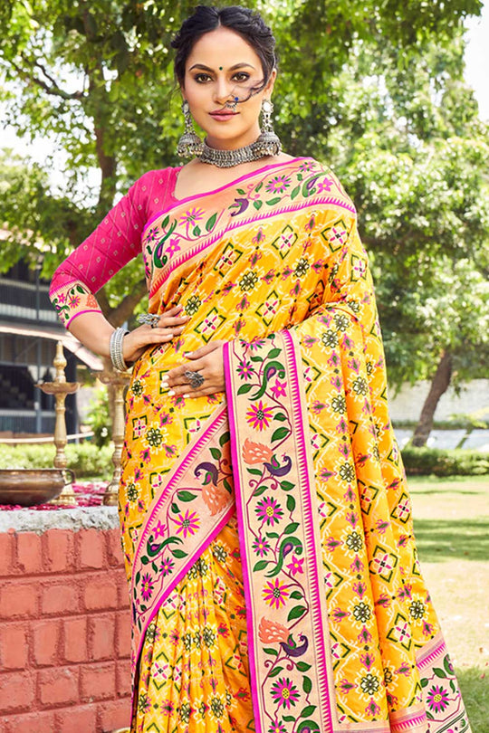 Chand Yellow Paithani Patola Art Silk One Minute Saree