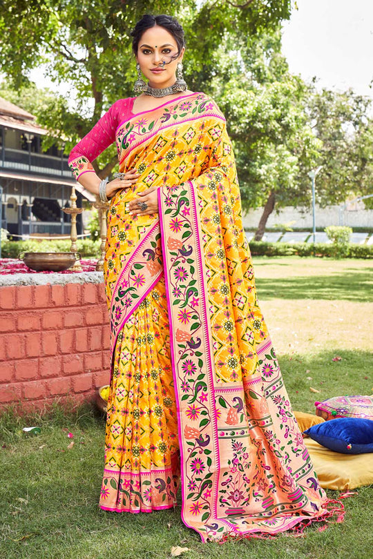 Chand Yellow Paithani Patola Art Silk One Minute Saree