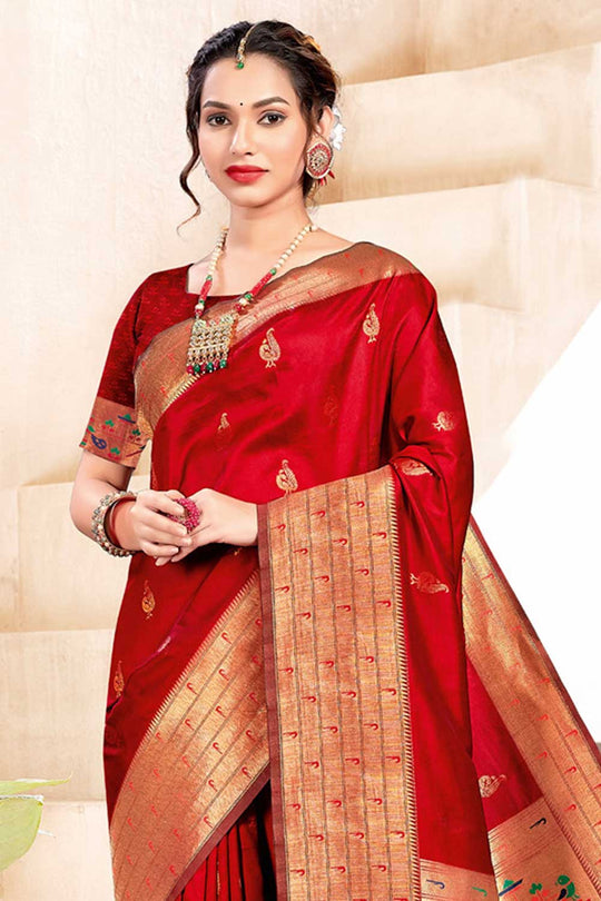 Lalita Red Paithani Art Silk One Minute Saree