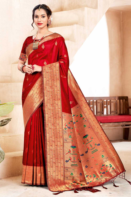 Lalita Red Paithani Art Silk One Minute Saree