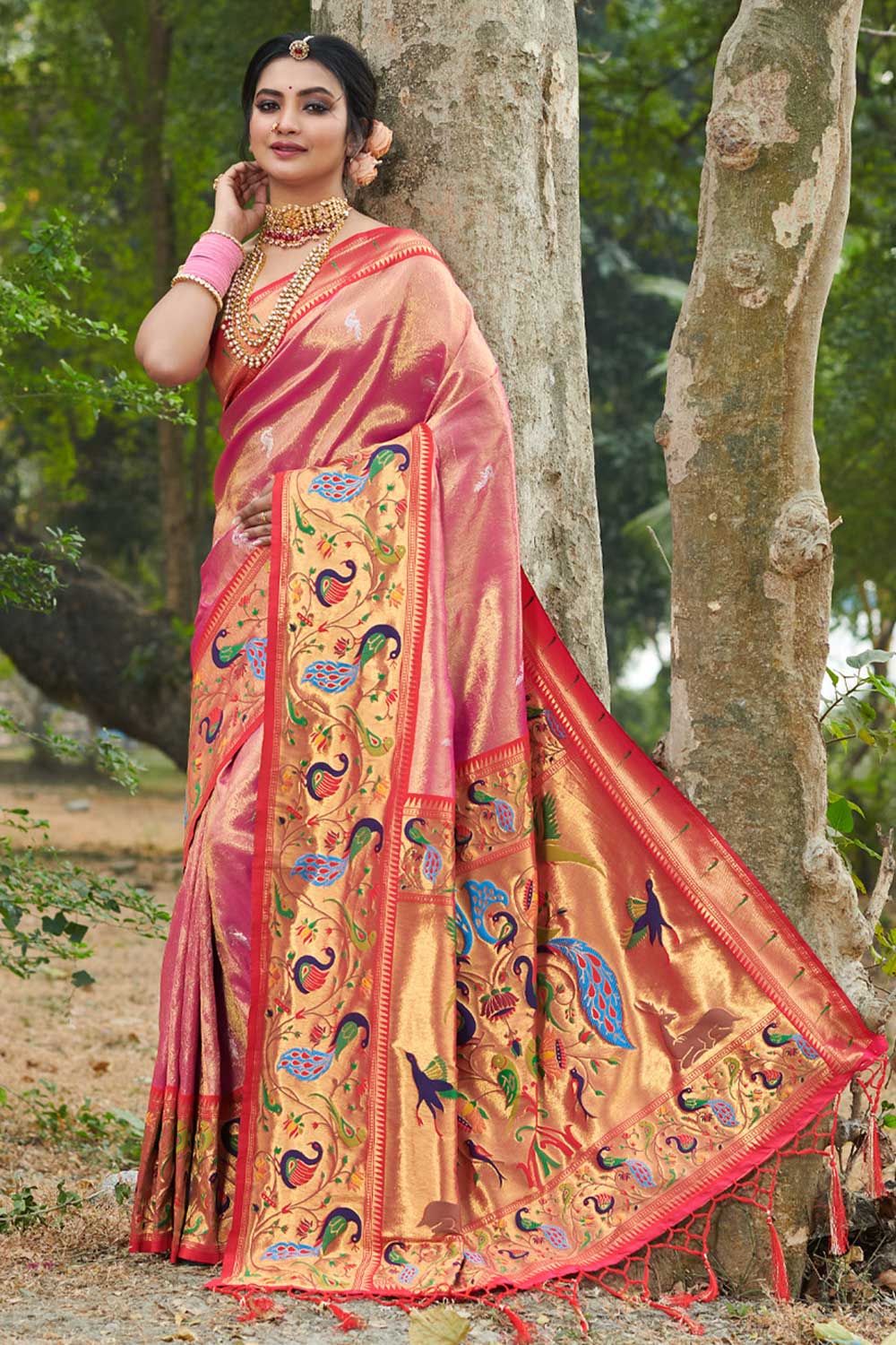 Krish Pink Paithani Art Silk One Minute Saree