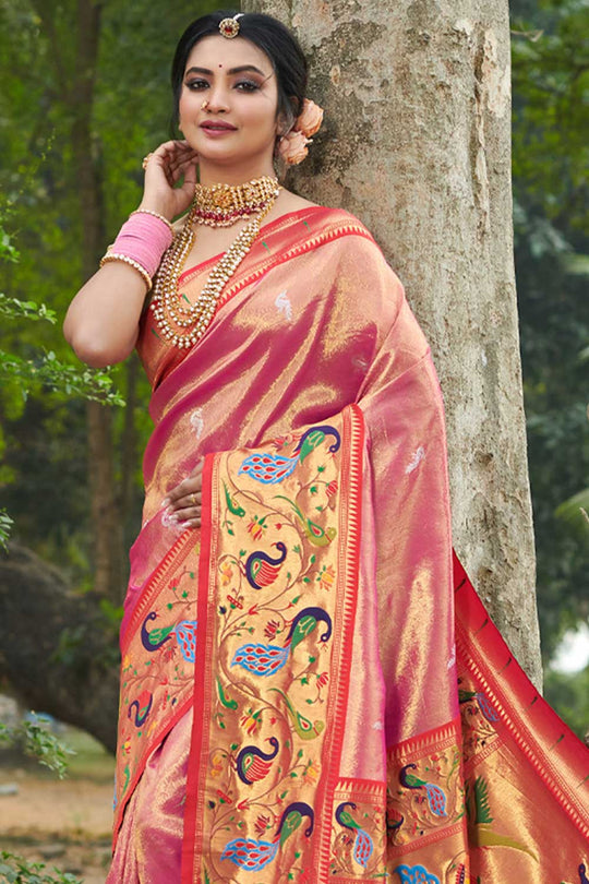 Krish Pink Paithani Art Silk One Minute Saree