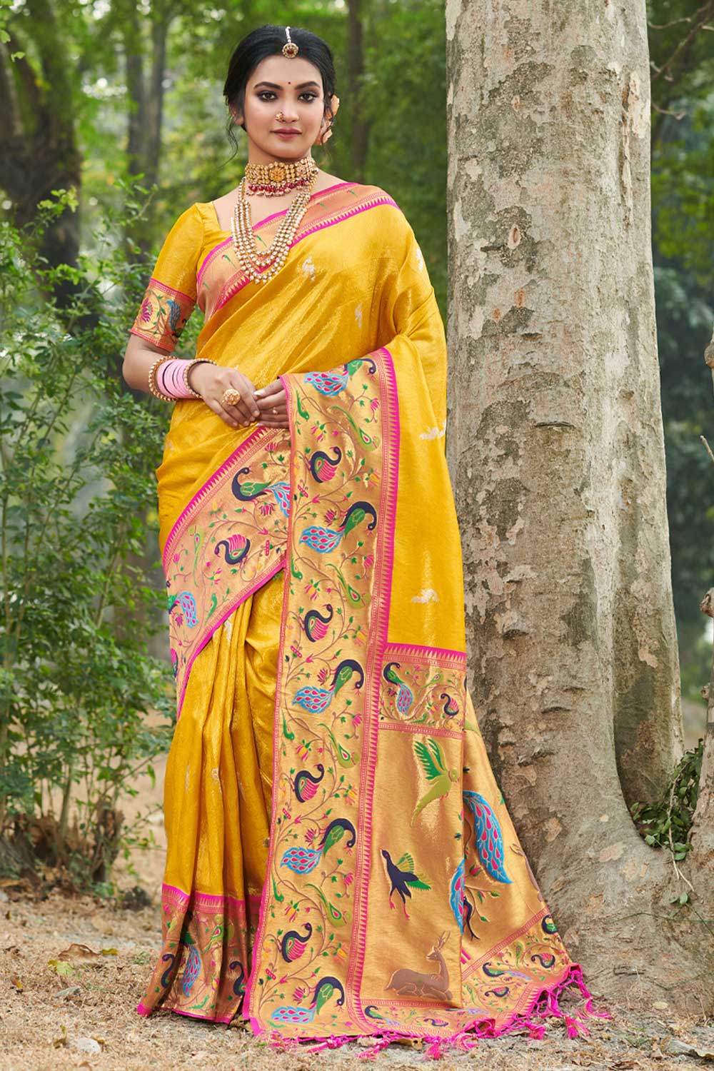 Charmi Yellow Paithani Art Silk One Minute Saree
