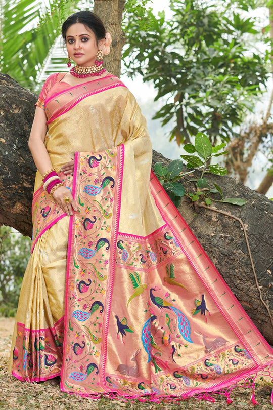 Charmi Cream Paithani Art Silk One Minute Saree